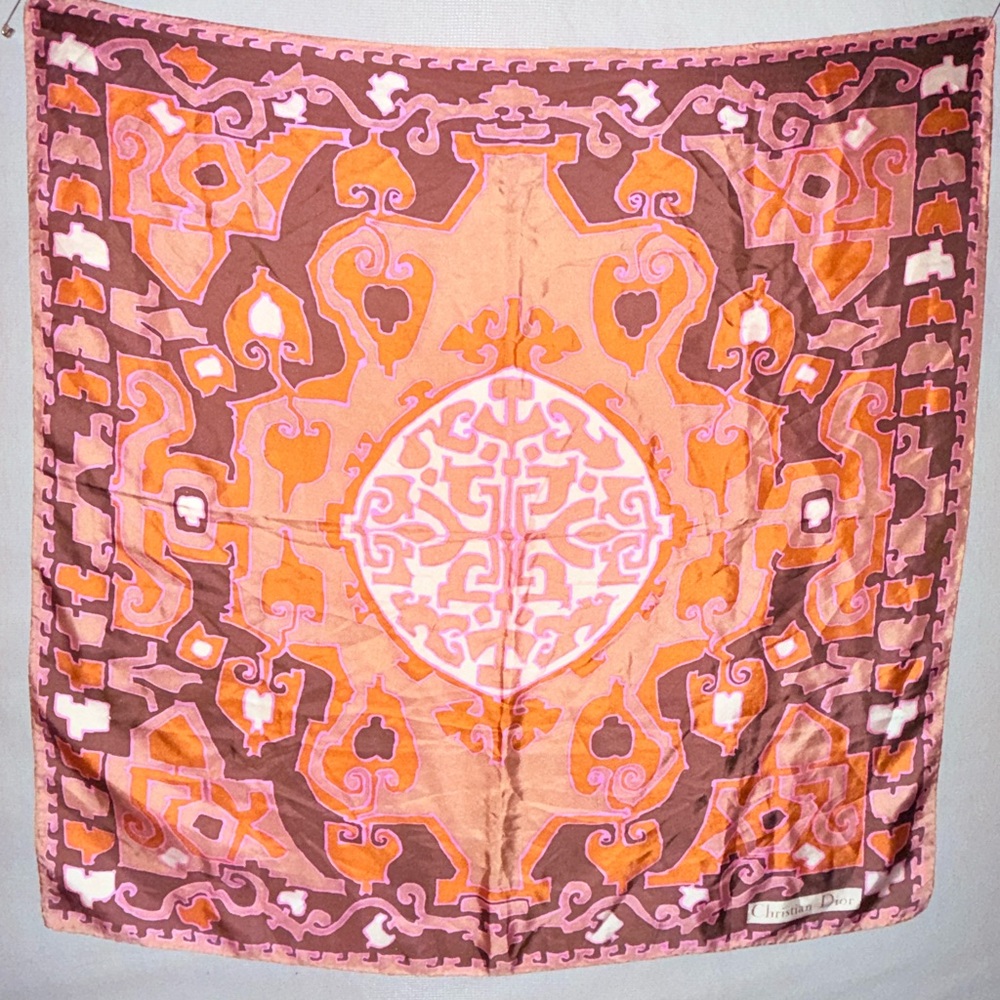 Dior Pink and Coral Silk Scarf with hand rolled hem